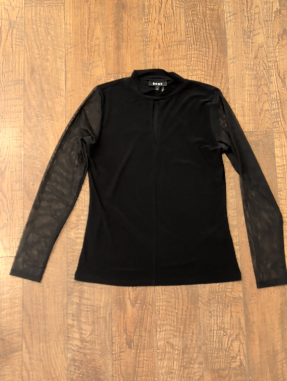 DKNY Black Long Sleeve Mesh Sleeve Top